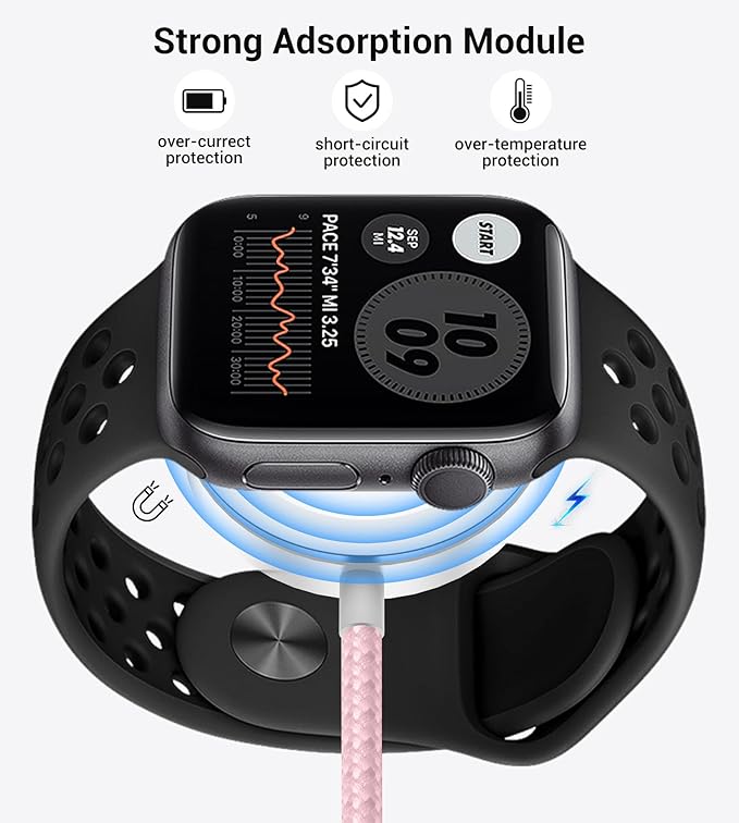 Temdan for Travel Vacation Essentials,3 in 2 USB C Cable for Apple Watch Charger/iPhone 16 Charger/Lightning,Multi Charging Cable Cord,Camping Essentials,Designed for iWatch & iPhone 16-12-4FT Pink