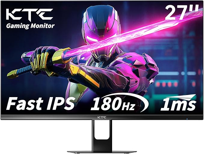 KTC 27 Inch Gaming Monitor 180Hz, Full HD 1920x1080 Fast IPS Computer Monitor, DP 1.4 & HDMI 2.1 Ports 1Ms FreeSync Frameless PC Gamer Monitor, HDR, VESA Mount, H27F22