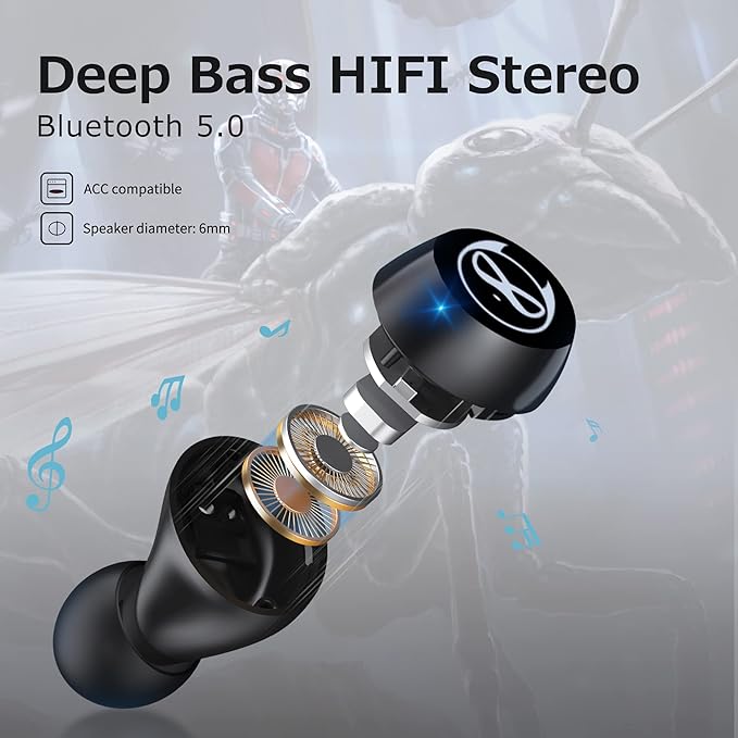 Wireless Earbuds for Small Ears, Touch Control Headset Stereo Sound in-Ear Wireless Headphones, Bluetooth 5.0 Noise Reduction Earphones with Cartoon Blinking Eyes Iron People Charging Case