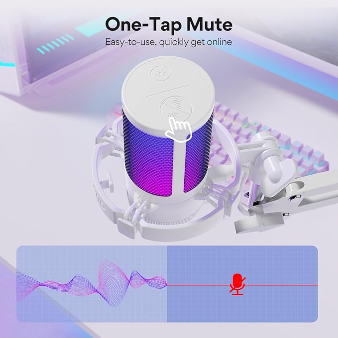 MAONO USB Gaming Microphone with Noise Cancellation, Computer PC Mic with Boom Arm, RGB Light, Mute, Gain, Monitoring Streaming Mic for Podcast, YouTube, Twitch, Discord, PS5/4, GamerWave DGM20S