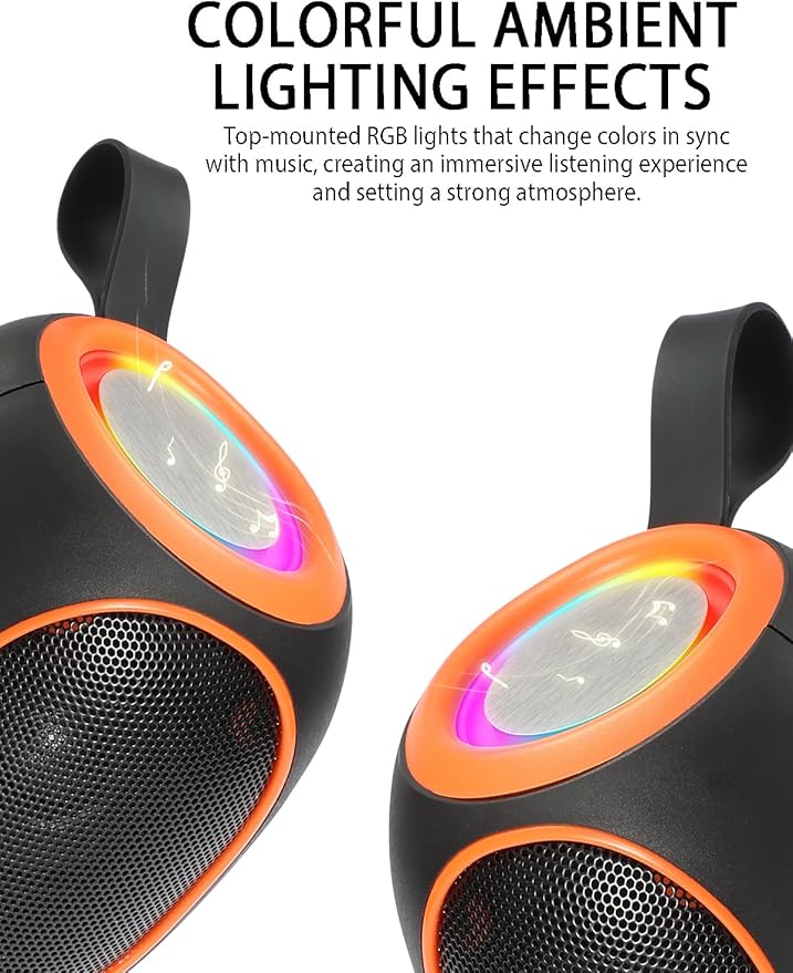 WS-338 Mini Bluetooth Replica Speaker – Portable HD Sound with LED Ring Light, Built-in Microphone, USB/TF Support, Surprise Gift for Music Lovers(Black Orange)