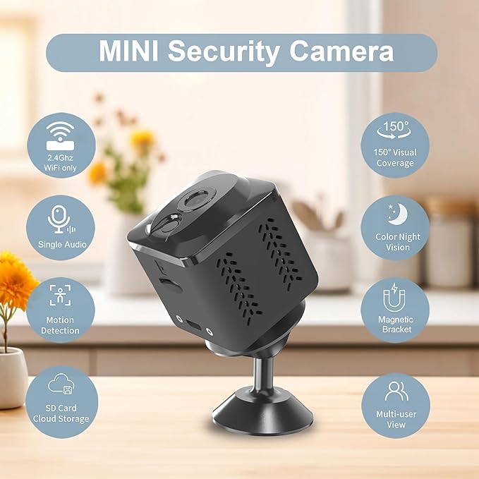 ZHENHAN Mini Camera Wireless Indoor Security Camera with Night Vision, Motion Detection, Dual Storage (Cloud/SD), App Control,Remote Viewing, Magnetic Mount for Home/Office 24/7 Monitoring