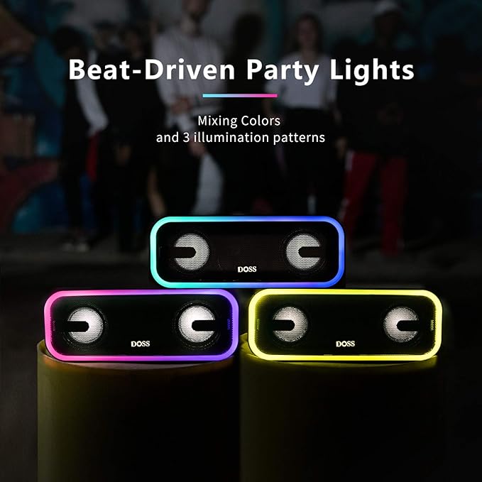 DOSS SoundBox Pro+ Bluetooth Speaker with 24W Impressive Sound, Extra Bass, IPX6 Waterproof, 15H Playtime, Wireless Stereo Pairing, Multi-Colors Light, Portable for Outdoor, Home, Party, Beach