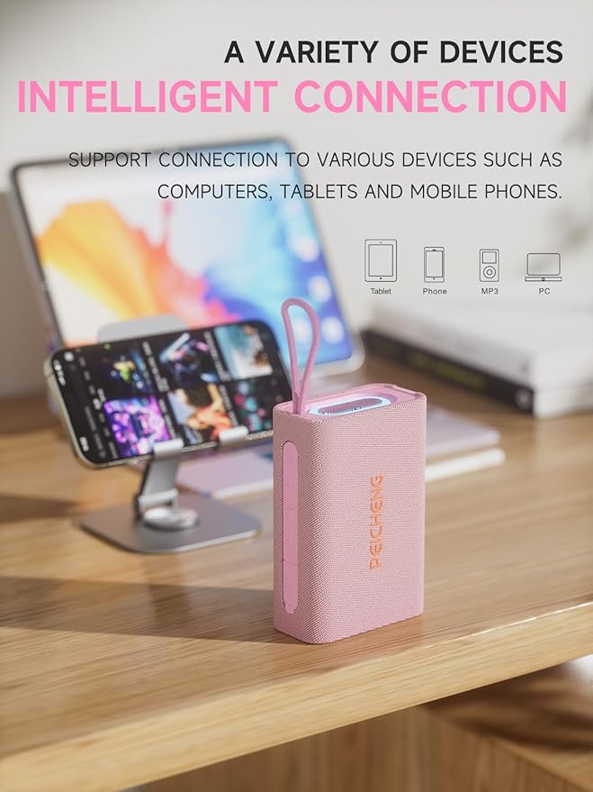 Speaker, Portable Wireless Bluetooth Speakers, Waterproof Loud Stereo Sound with RGB Lights TWS Paire Long Playtime for Home/Party/Outdoor, Electronic Gadgets(1PCS, Pink)