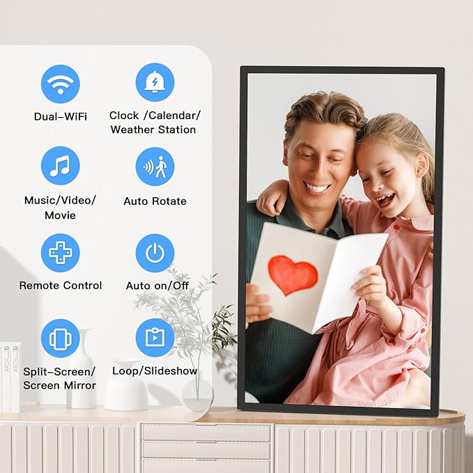 32-Inch FHD 64GB Extra Large Digital Picture Frame - 1920x1080 IPS 1080P Digital Photo Frame, Remote Control, Sync Smartphone Screen, Share Photos Videos via App Email, for Mom Dad