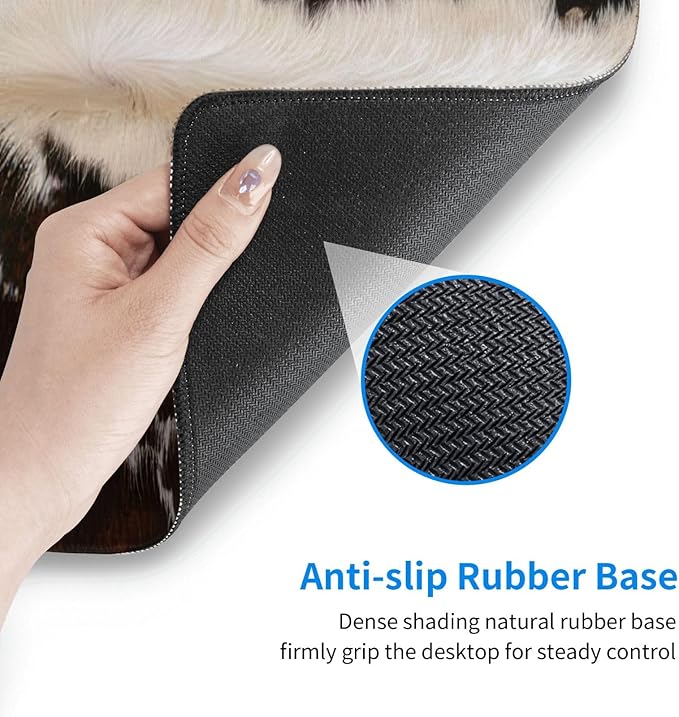 Gaming Mouse Pad, Large Non-Slip Rubber Base Mousepad, Keyboard Mouse Mat, Desk Pad with Stitched Edges, 31.5x11.8inch, Brown Cowhide