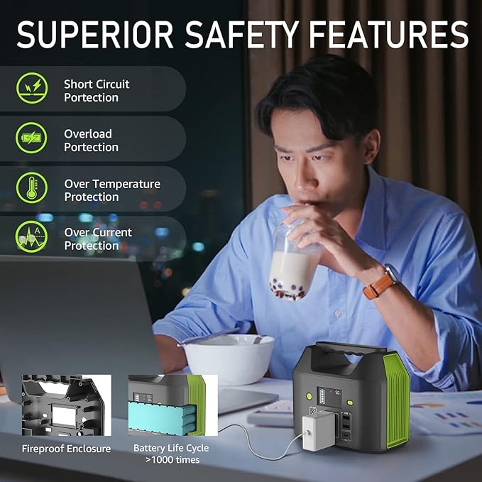 EnginStar 155Wh Power Bank 150Wh Portable Power Station 110v Battery Pack 6 Outputs w/AC Outlet LED Light for Outdoor Camping Road Trip Emergency