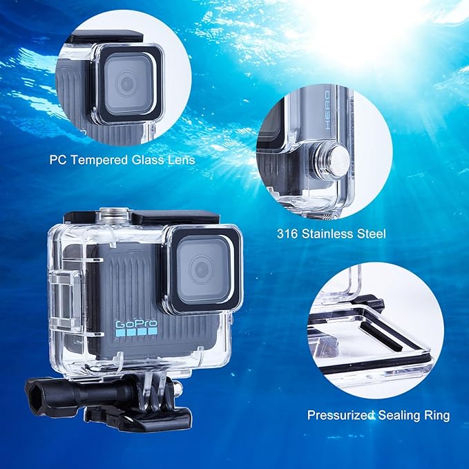 196FT/60M Waterproof Case for Go Pro Hero 4K, Underwater Diving Protective Housing Shell for Go Pro Hero 4K Compact Action Camera with Mount Hero 4K Accessories Kit