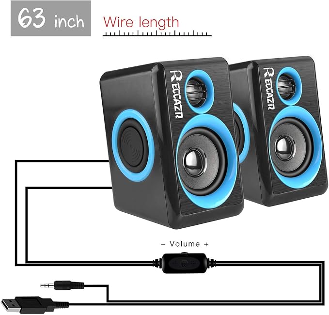 RECCAZR SP2040 Surround Computer Speakers with Deep Bass USB Wired Powered Multimedia Speaker for PC/Laptops/Smart Phone Built-in 4 Loudspeaker Diaphragm(Blue)