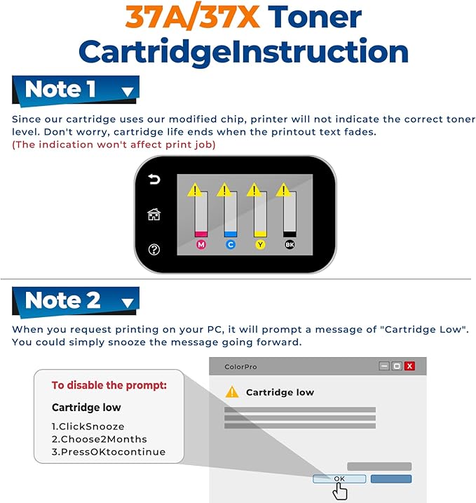 37X Toner Cartridges Replacement Enterprise M607, M608, M609 Series for HP 37X 37A Toner (with Chip) CF237X CF237A Works for Enterprise MFP M631, M632, M633 Series Printer 2Pack(2BK)