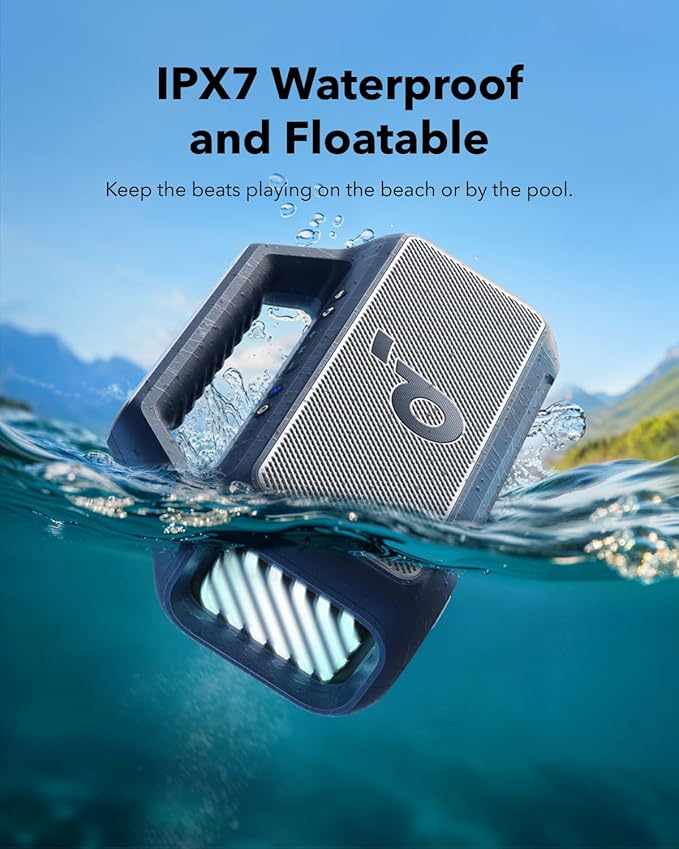 soundcore Boom 2 By Anker, Outdoor Speaker, 80W, Subwoofer, BassUp 2.0, 24H Playtime, IPX7 Waterproof, Floatable, RGB Lights, USB-C, Custom EQ, Bluetooth 5.3, Portable for Camping, Beach, and Backyard