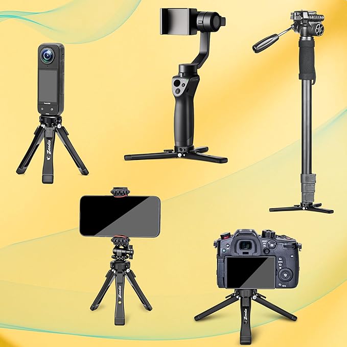 Zeadio Heavy Duty Mini Metal Tripod Stand - Universal Small Table Tripod for Camera, Gimbal, Action Cam, Camcorder, Microphone, LED Light, etc(40kg/88lb Load)