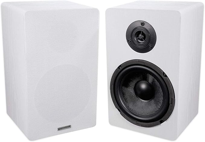 Rockville 2 RockShelf 68W 400w White 6.5" Home Theater Bookshelf Speakers/8 Ohm