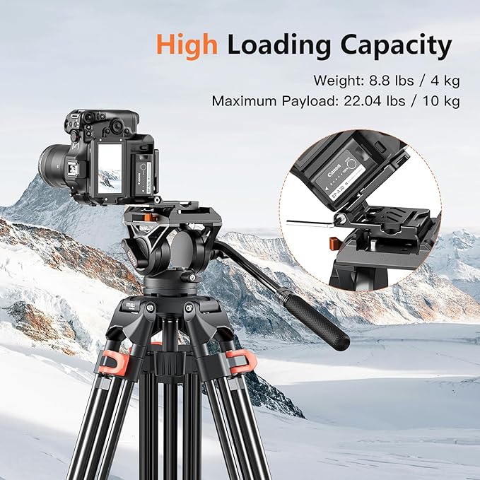 COMAN Camera Tripod, Heavy Duty Tripod for Camera with 72" Aluminium and 360 Degree Fluid Head for Canon Nikon DSLR Camcorder Video Shooting