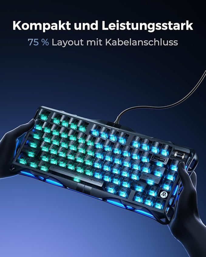 GravaStar Mercury V75 HE Keyboard, 75% Hall‑Effect Magnetic Switch Gaming Keyboard, 8000 Hz Polling, 0.005RT, Wired USB-C, RGB Backlit, Adjustable Actuation, Semi‑Aluminum Chassis-Stealth Black