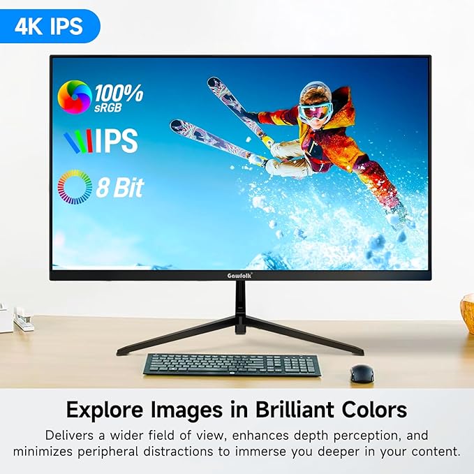 27 Inch 4K Monitor IPS 60Hz, UHD 3840 x 2160p PC Monitors, Computer Dispaly for Home & Office, Support HDMI & DP, Wall Mount Compatible