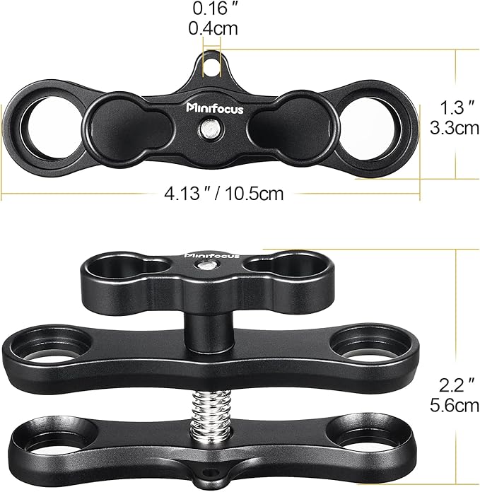MINIFOCUS 1" Long Ball Clamp Dual Holder Mount for Underwater Photography Diving Light System, Compatible for GoPro Action Camera Flashlight Arms System(2 PCS)