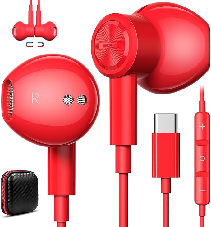 USB C Headphones with Mic for iPhone 17 Pro Max 16e 16 15, Type C Headphone Wired Earbuds HiFi Magnetic Sport Earphone for iPad mini Pro Air Samsung Flip 5 Fold 6 A55 Galaxy S25 S24 S23 FE OnePlus 9