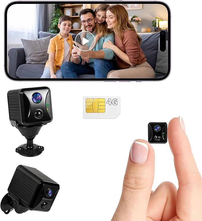 4G LTE Hidden Camera,Cellular Security Camera No WiFi with 4G SIM Card, 4K HD Portable Car Spy Camera, 160° Wide View, with Night Vision, AI Motion Detection Alert App Control