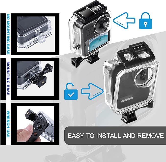 Waterproof Case for Gopro Max Action Camera, Underwater Diving Protective Housing 40M with Bracket Accessories