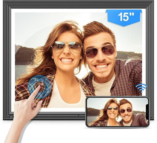 15-inch WiFi Digital Picture Frame - 32GB 170°Wide Angle Touch Screen Frame, Motion Sensor, Auto Rotate, Full Function, Sharing Photos&Videos via App or Email, Unlimited Cloud Storage, Wall-Mounted