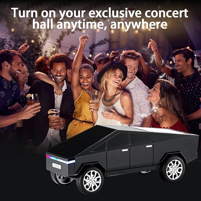 WS-580 Bluetooth Pickup Truck Replica Portable Speaker,with Display Screen,HD Sound, TWS Pairing, FM Radio,Built-in Microphone Hands-Free Calling, LED Party Light, Surprise Gift for Car Lovers(Black)