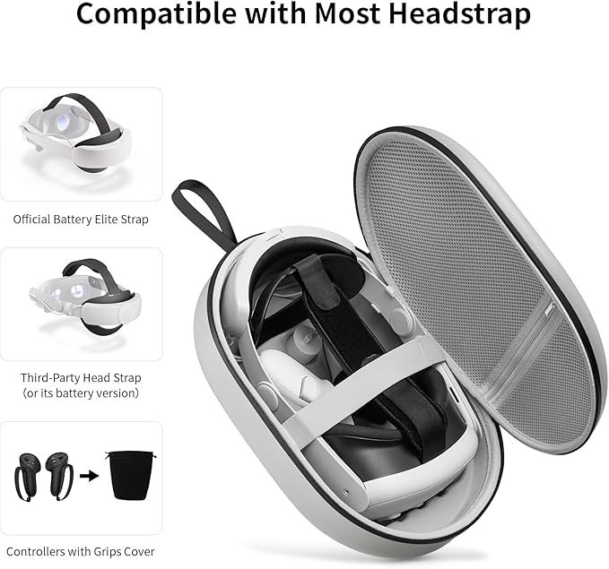 annapro Carrying Case for Meta Quest 3S/Quest 3/Vision Pro, Compatible with Battery Elite Strap, Controllers and Other Accessories, Hard Shell Case and Superior Protection for Travel, Grey