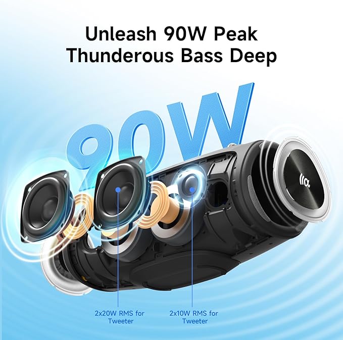 Portable Loud Bluetooth Speaker, 60W Large Subwoofer Wireless Bluetooth 5.3 with Powerbank USB Charge Out,Waterproof IPX7,Rugged Outdoor Boombox for Party,Beach,Golf Life,Pool, Shower,Bike Use