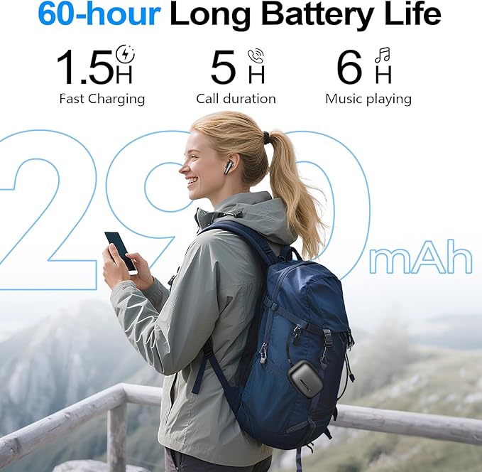 kurdene Wireless Ear Buds Bluetooth 5.4 Headphones 60H Playtime Deep Bass Stereo Earbuds with Mic Comfort Lightweight in Ear Earphones for Workout/Running Black