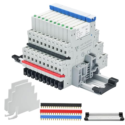 10Pcs Electromechanical Relay Miniature Power Relay 110V/ 120V AC/DC HF41F/60-ZS 1NO 1NC 6A SPDT with LED Indicator, Socket Base, DIN Rail Slotted UL Certification