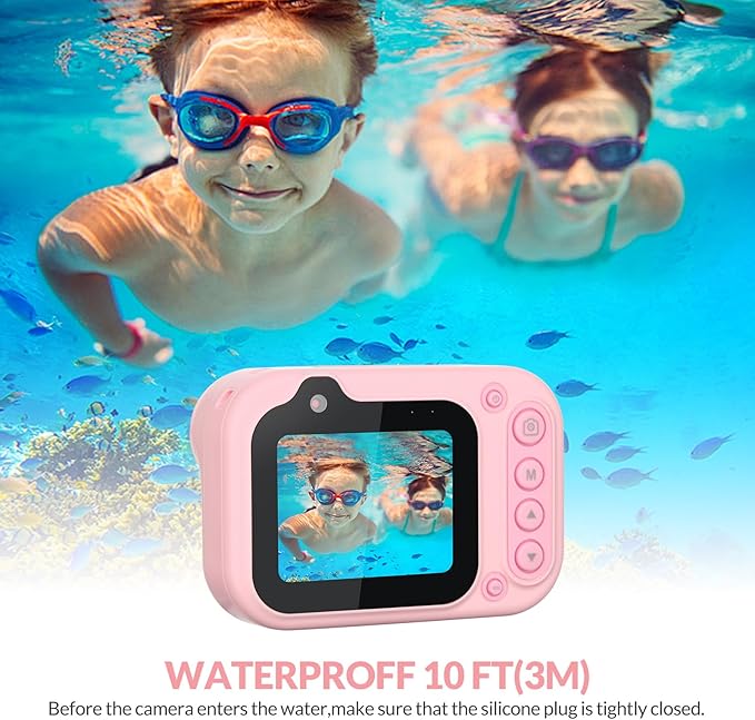 Mafiti Kids Waterproof Camera Underwater Camera 10FT with 32GB Card Floatable Pool Toys for Kids Age 4-12 26MP Photos 1080P HD Videos Children Selfie Digital Camera Pink
