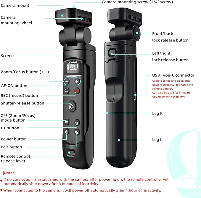 for Sony Vlog Shooting Grip Tripod with OLED Screen & Rechargeable Wireless Camera Remote - Zoom/Focus Control for ZV-1, ZV-E10,ZV-1F, A6100, A6400, A6700,A7IV,RX100 VII,A9,A9 II,FX3 (Black)