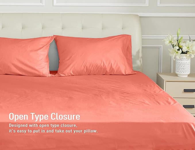 Sunflower Queen Pillowcases Set of 2, 100% Cotton Queen Size Pillow Cases 2, 20×30 inches Coral, Soft and Breathable