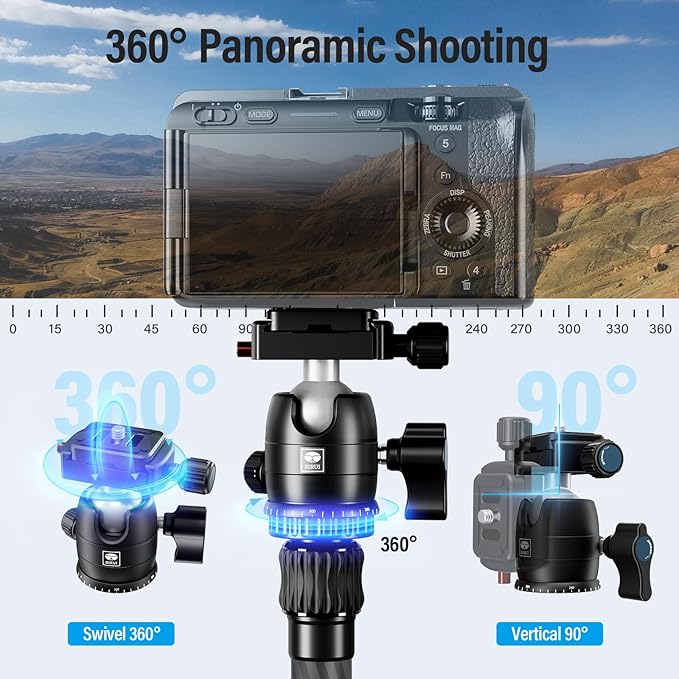 SIRUI 52" Carbon Fiber Travel Tripod, Compact Lightweight Camera Tripod, 360° Ball Head Detachable, Load 10kg/22lbs, Folded Height 13" (Traveler 5CX)