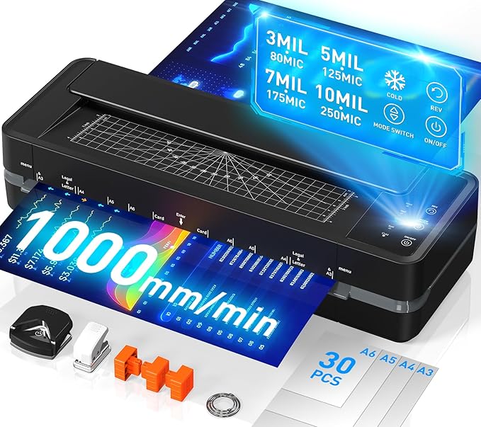 Qfun 3-10 Mil Thermal Laminator Machine 11x17 Heavy Duty Lamination Machine 4-Roller Commercial Laminating Machine 13 inch for Teacher, Large Laminate Machine with Laminating Sheets for Office School