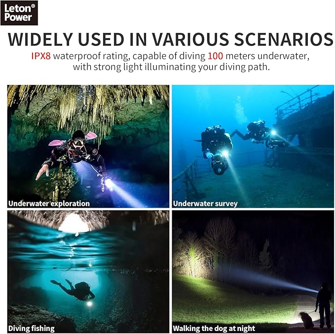 14S 2000 Lumens Professional Dive Light - IP68 328FT/100M Waterproof Underwater Flashlight with 6 Modes & USB-C Charging, for Scuba Diving/Underwater Photography/Spearfishing