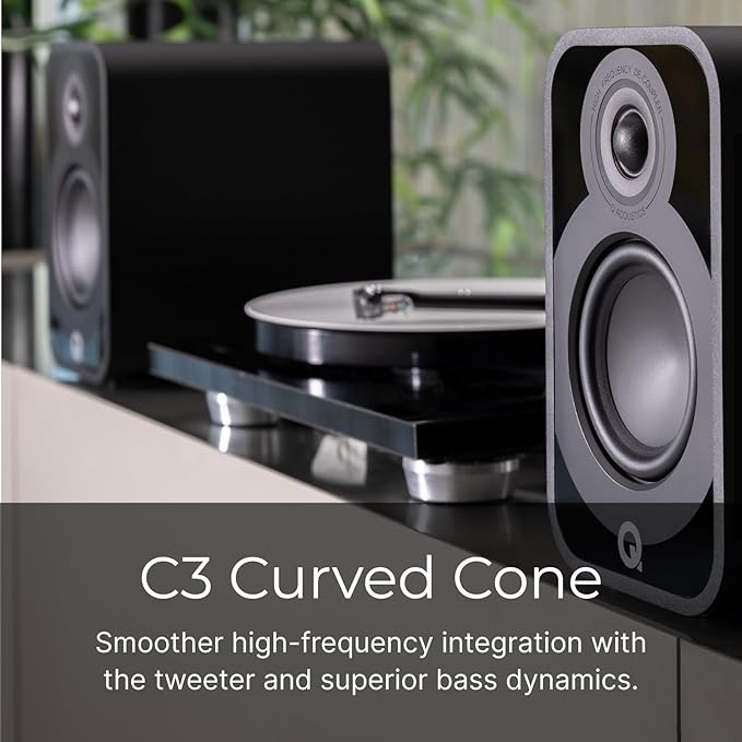 Q Acoustics 5010 Compact Bookshelf Speakers Pair Satin White - 4.5" Mid/Bass Driver, 1" Tweeter - Stereo System for Home Theater Entertainment Center, Surround Sound TV/Record Player