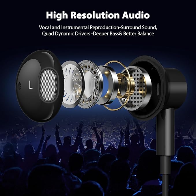 USB C Headphones for iPhone 17 Air 16e 16 Pro Max 15 Plus, Type C Headphone Wired Earbuds with Mic HiFi Magnetic Sport Earphone for iPad Pro Air Samsung Flip Fold 6 Galaxy S25 S24 S23 OnePlus 13 12 9