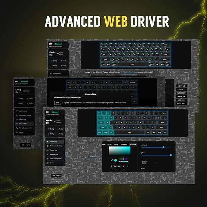 RK ROYAL KLUDGE C61 HE Gaming Keyboard 60% Wired Mechanical Keyboard with Hall Effect Magnetic Switch 8000Hz Polling Rate Rapid Trigger RGB Backlit, 61 Keys, Black Yellow