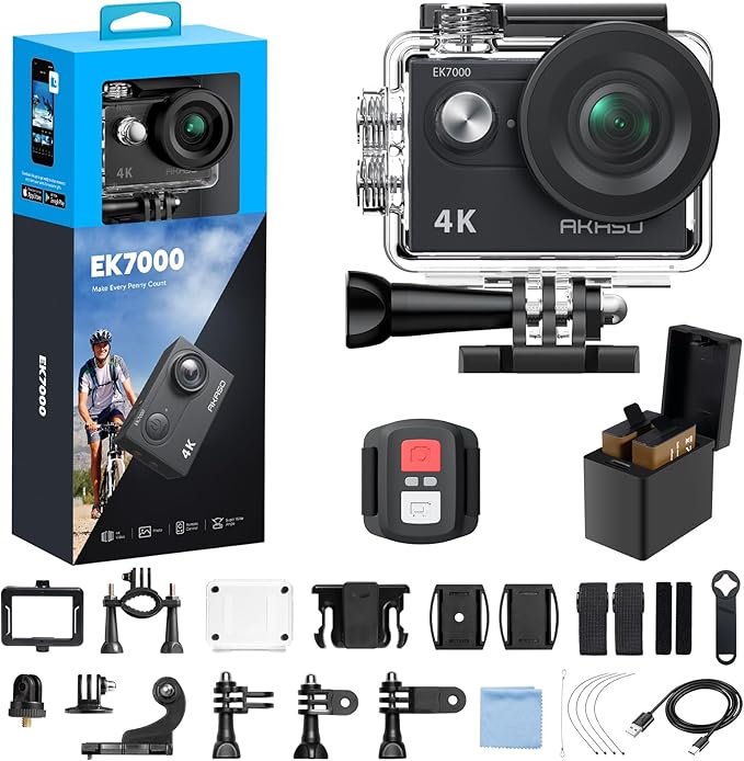 AKASO EK7000 4K30fps Action Camera with EIS Ultra HD 20MP 131ft Waterproof Underwater Camera with 4X Zoom Remote Control with Accessories Kit