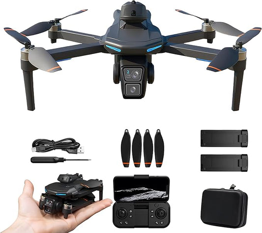 Foldable Drone with Camera – Beginner Drone for Kids & Adults ,2K Dual Camera ,Foldable Remote Control Quadcopter with Voice Control, FPV, Obstacle Avoidance, Gestures Selfie, Altitude Hold, One Key Start, 3D Flips, 2 Batteries, Toy for Beginners.