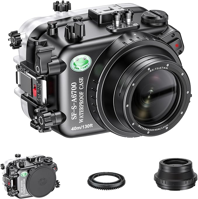 Sea frogs Underwater Camera Housing Compatible with Sony A6700 E 4/10-18 OSS IPX8 Maximum Diving Depth 40m/130ft Waterproof Camera Case for Diving, Surfing, Rowing, Skiing