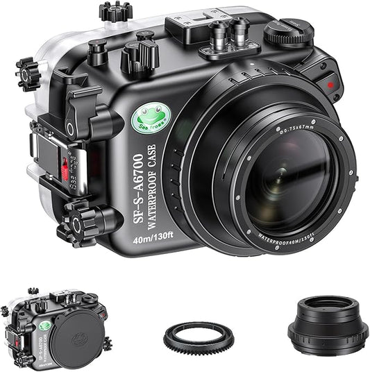 Sea frogs Underwater Camera Housing Compatible with Sony A6700 E 4/10-18 OSS IPX8 Maximum Diving Depth 40m/130ft Waterproof Camera Case for Diving, Surfing, Rowing, Skiing