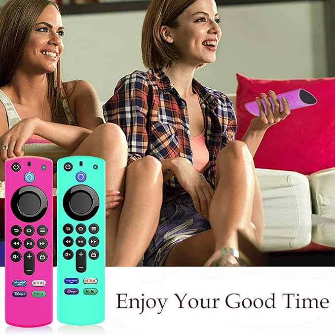 2Pack Remote Cover for Firetvstick 4K Max (3rd Gen) 2021,Silicone Protective Case Compatible with Firetv4k TV Stick Alexa Voice Remote Control with Lanyards,Anti-Slip,Shockproof(Rose Red&Sky Blue)