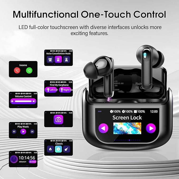 Wireless Earbuds, Bluetooth 5.4 Headphones Multi-Function Touch Screen with 5 EQ Modes, 48H Ear Buds Bass Stereo with ANC Noise Cancelling/Transparency Mode, IPX7 Bluetooth Earbuds for Android/iOS