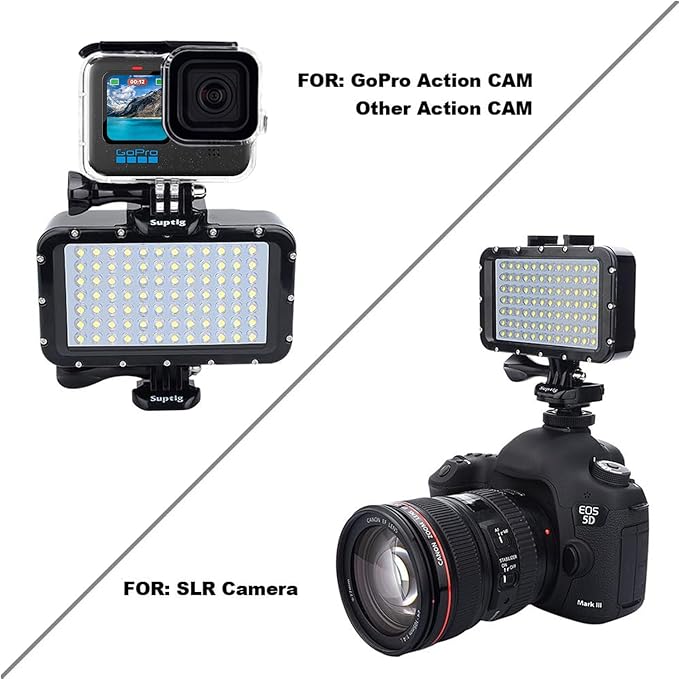 Suptig Underwater Lights Dive Light 84 LED High Power Dimmable Waterproof LED Video Light Waterproof 164ft(50m) for Gopro Canon Nikon Pentax Panasonic Sony Samsung SLR Cameras Black