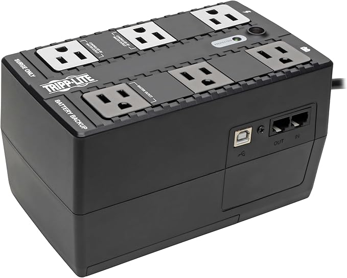 Tripp Lite 350VA UPS Battery Backup Surge Protector Efficient ENERGY-STAR Certified, AVR, 6-Outlet Uninterruptible Power Supply, Dataline Protection, 3-Year Warranty & $100,000 Insurance (ECO350UPS)