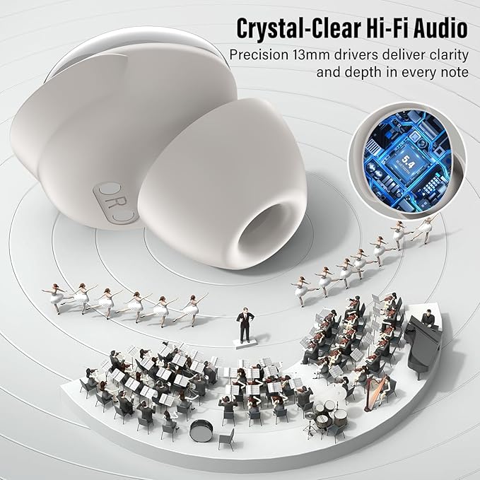 Sleep Earbuds Bluetooth 5.4 Smart Touch Screen in Ear Ear Buds, 48H Mini Sleep Headphones Small Design for Side Sleepers, Crystal-Clear Calls, 5 EQ Modes, IPX7 Waterproof Earphones, Beige Earbuds