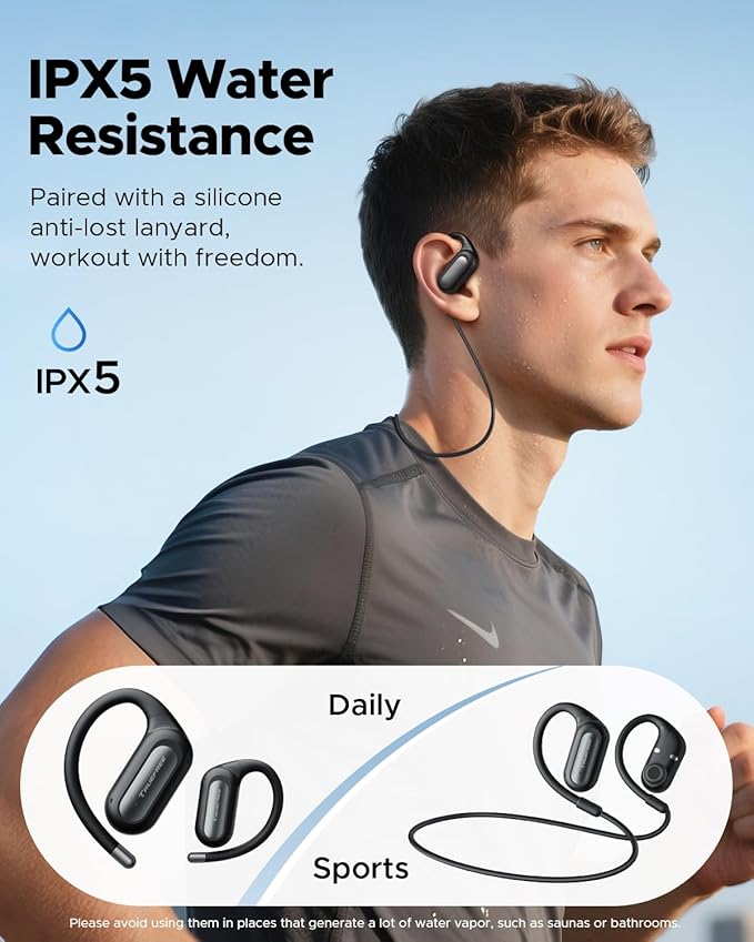 truefree DS1 Open-Ear Headphones, Bluetooth 6.0 Wireless Earbuds with Ear Hooks, Spatial Sound, 4 Mics Clear Calls, 40H Playtime, Fast Charging, Multipoint Connection, IPX5-Rated for Sports, Snug Fit