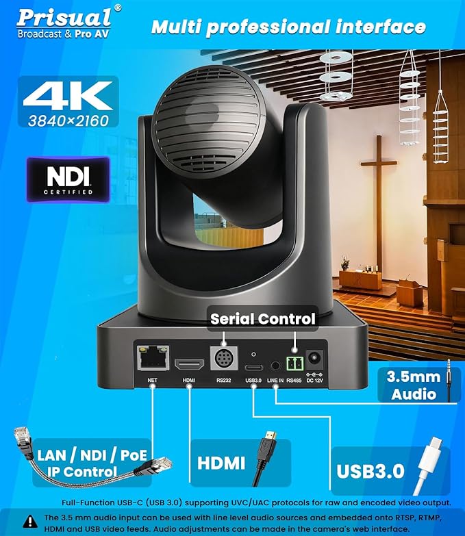 4K NDI PTZ Camera, Advanced PTZ Auto Tracking 20X HDMI/USB3.0 PTZ Camera, 1/1.8”4K UHD 30P with Built-in Tally Light for Church Conference Events, PoE, PT20X-4K-N